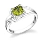 1.75 Carats Princess Cut Genuine Peridot Sterling Silver Ring