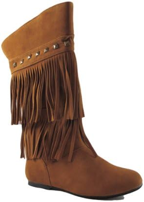 Trina 03K Little Girls Moccasin 2 layer Fringe Boots Rust
