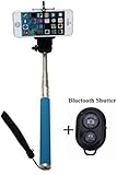 OOOUSE Extendable Selfie Handheld Stick Monopod with Adjustable Phone Holder and Bluetooth Wireless Remote Shutter for iPhone Samsung and other system over IOS 6.0 and Android 4.2.2 Smartphones (Blue with Shutter)