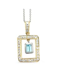 Twin Rectangular Shaped Diamond Pendant In 18K Yellow Gold With A 0.50 ct. Genuine aquamarine Center Stone.