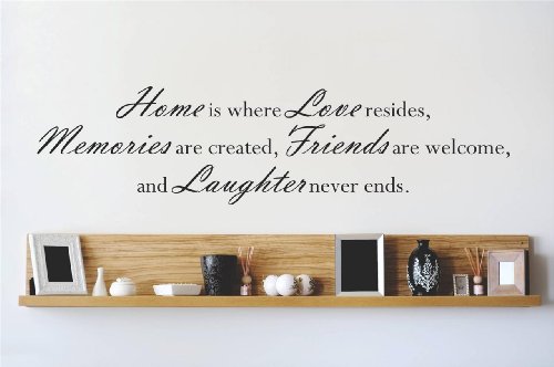 Decal – Vinyl Wall Sticker : Home Living Room Bedroom is where Love resides, Memories are created, Friends are welcome and Laughter never ends. Quote Home Living Room Bedroom Decor DISCOUNTED SALE ITEM – 22 Colors Available Size: 6 Inches X 30 Inches