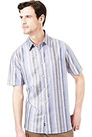 Blue Harbour Linen Blend Block Striped Shirt