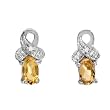 Earrings With Precious Stones - Genuine Citrines and Diamonds White Gold Length 10mm