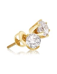 14K Yellow Gold Round Brilliant Cut Diamond - Classic Traditional 1 One Single Stone Solitaire Shape Prong Set Studs Earrings with Secure Screw Back Closure - (1.50 cttw.)