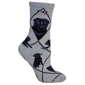 Pug Black (Gray) Adult Cotton Puppy Dog Socks by WHD