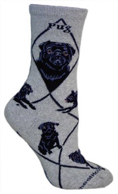 Pug Black (Gray) Adult Cotton Puppy Dog Socks by WHD