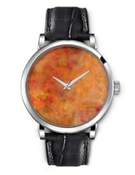 SPRAWL Aanalog Fashion Series Silver Ladies Watches of Genuine Black Leather Strap,Unique Wrist Watch for Women Girls Designed with Landscape opaque red curly