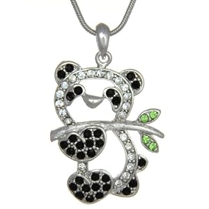 White Gold Plated Crystal Panda Bear Pendant Necklace