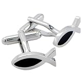 Christian Fish Cufflinks Silver and Black Cuff Links