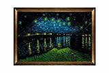 IMAGE OF Art Reproduction Oil Painting - Van Gogh Paintings: Starry Night Over the Rhone with Athenian Gold Frame - Antique Gold Finish - Eco Friendly - 29