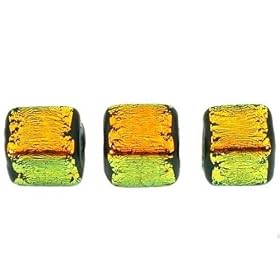 3 Dichroic Glass Cube Beads Beading Orange Black 7mm