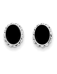 MadiK® Kids Collection 14k White Gold Bezel Set Oval Onyx Post Earrings