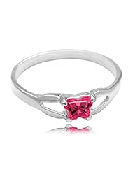14k White Gold ChildS July Pink Cubic Zirconia Birthstone Ring - Bfly