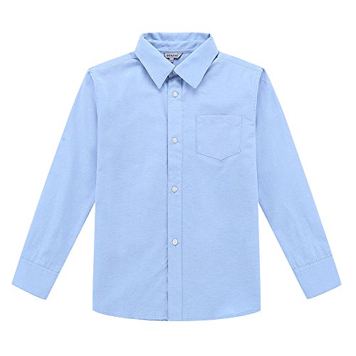 Bienzoe Classical Boy's School Uniform Long Sleeve Button Down Oxford Shirt