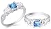 Princess London Blue Topaz & Round White Cz Ring Sterling Silver Size 8