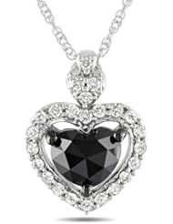 10k White Gold White and Black Diamond Heart Pendant (0.232 Cttw, G-H Color, I2-I3 Clarity), 17"