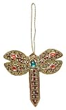 Antique Style Embroidered and Sequined Dragonfly Christmas Ornaments 4 1/4"x4 1/4" Set of 6