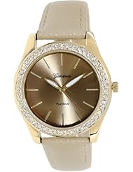Geneva Platinum Womens 9688.GOLD.HORN Brown Cloth Analog Quartz Watch with Brown Dial