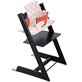 ストッケ トリップトラップ チェアセット チェア:ブラック ベビーセット:ラバオレンジ クッション:ピンクシェブロン 【3個口】