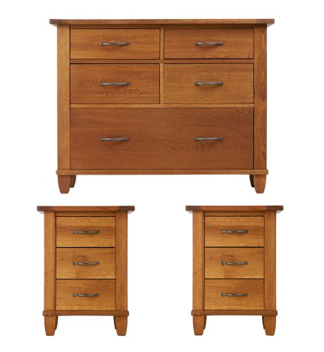 Hemsley 5 Drawer Wide Chest & 2 Bedside Chests
