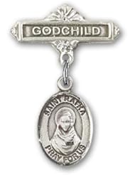 Sterling Silver Baby Badge with St. Rafta Charm and Godchild Badge Pin