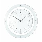 Seiko Wall Quiet Sweep Second Hand Clock Curved Glass Crystal White Dial