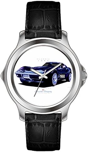 WYHJ Men's Classic Unique Black Leather Calendar Watch 1969 Chevrolet Corvette Stingray ver M2015