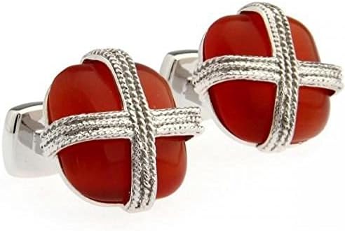 SunShine Day Hot Sale Jewelry Flower Shirt Dice Cufflinks For Mens Romance Round Red Opal Cufflinks