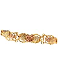 Stamper Black Hills Gold Womens Bracelet. 12K Black Hills Gold Rose. 10K Hearts, Grapes and Vines. 3-Link Pendant Expansion Band. BE2