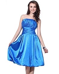 A-line Strapless Lace Satin Natural   Waistline Bubble Dress Knee Length Bridesmaid Dress 