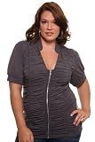 Torrid Plus Size Grey V-Neck Zip-Front Ruched Top