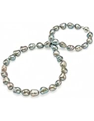 HinsonGayle Premium Handpicked Ultra-Iridescent Black Baroque Cultured Pearl Necklace (Extreme Baroque Collection, Sterling Silver, 18")
