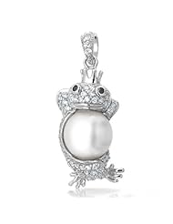 Bling Jewelry Freshwater Pearl Black White CZ 925 Silver Frog Prince Pendant