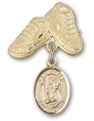 14K Gold Baby Badge with St. Helen Charm and Baby Boots Pin