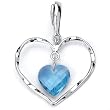 Delightful Solid Sterling Silver Rhodium Plated Heart Shape Pendant with Light Blue Color Heart Shape Hanging Crystal.