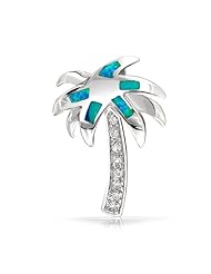 Bling Jewelry CZ Blue Opal Inlay Tropical Palm Tree Pendant 925 Sterling Silver