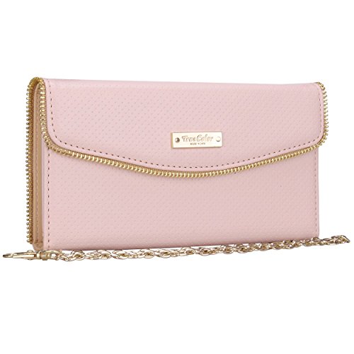 iPhone 6 6s Wallet Case, True Color© Premium Perforated Zipper Decorated Leatherette Wristlet Clutch Folio Flip Wallet Purse Clubbing Case Cover - Nude Pink