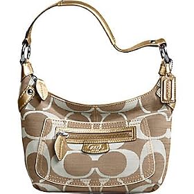 AUTHENTIC COACH PENELOPE SHANTUNG SIGNATURE SMALL HOBO (Khaki/Gold)