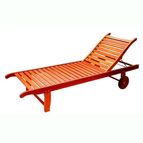 VIFAH V255 Outdoor Wood Single Chaise Lounge, Natural Wood Finish, 75 by 28 by 13-Inch