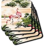 Lee Hiller Designs 50s Retro Print - Retro 50s Pink Flamingos Tropical Print - Coasters