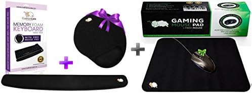 CushionCare Keyboard Wrist Rest Pad + Regular Size Black Gaming Mouse Mat Pad - Comes With Complementary Gaming Mouse - Soft and Breathable Material, Non-Slip Rubber, Smooth Cloth Surface