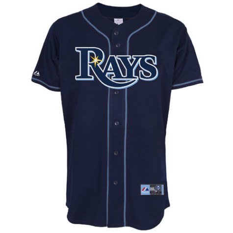 MLB Tampa Bay Rays Adult Short Sleeve 6 Button Synthetic Replica Jersey (Navy, Xx-Large)