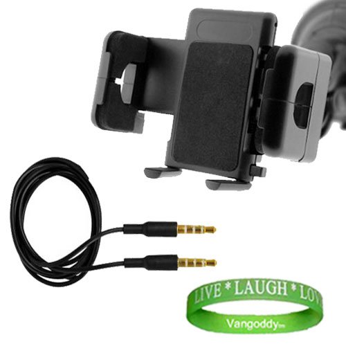 Black Windshield or Vent Car Mount Compatible with HTC Sensation XE & HTC Sensation XL SmartPhone + 3.5mm Jack Aux Cable + Live*Laugh*Love VG Wristband!!