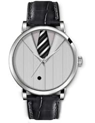 SPRAWL Aanalog Fashion Series Silver Ladies Watches of Genuine Black Leather Strap,Unique Wrist Watch for Women Girls Designed with Gray suit with striped tie