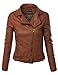 LE3NO Women's Mock Collar Long Sleeve Zip Up Crinkled Biker Jacket