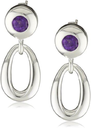 Zina Sterling Silver Contemporary Collection Loop with Amethyst Drop Earrings