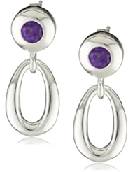 Zina Sterling Silver "Contemporary Collection" Loop with Amethyst Drop Earrings