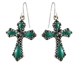 Silvertone Turquoise Enamel Gothic Cross Earrings