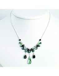 Sterling Silver Grn Amethyst/Oynx/Crystals/FW Cultured Pearl Necklace
