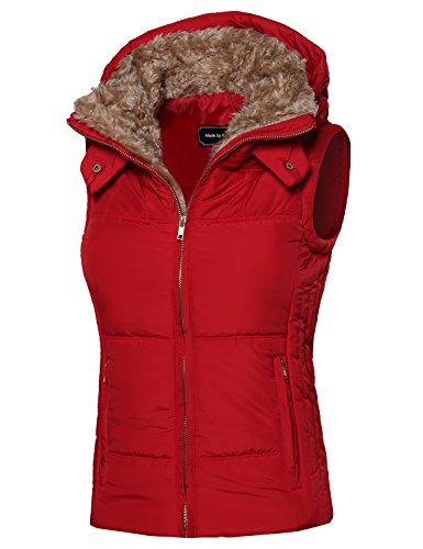 Basic Solid Zip Up Vest With Fur Lining Red L Size